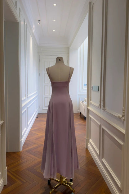 Fairy Puprle Prom Dress Spaghetti Straps A-Line Evening Dress Chiffon Sleeveless Birthday Dress ED06770