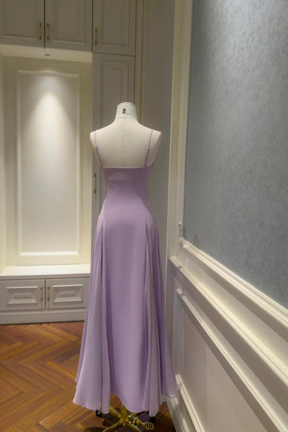 Fairy Puprle Prom Dress Spaghetti Straps A-Line Evening Dress Chiffon Sleeveless Birthday Dress ED06770
