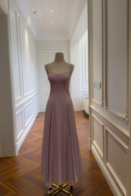 Fairy Puprle Prom Dress Spaghetti Straps A-Line Evening Dress Chiffon Sleeveless Birthday Dress ED06770