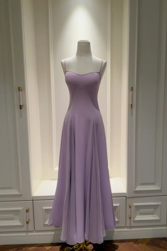 Fairy Puprle Prom Dress Spaghetti Straps A-Line Evening Dress Chiffon Sleeveless Birthday Dress ED06770