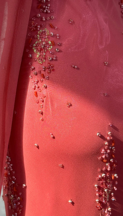Gorgeous Watermelon Prom Dress Spaghetti Straps Mermaid Evening Dress Beaded Chiffon Birthday Dress  ED06781