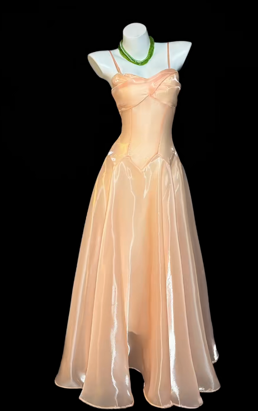 Cute Pastel Orange Prom Dress Spaghetti Straps A-line Birthday Dress Organizer Sleeveless Evening Dress  ED06782
