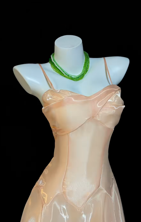 Cute Pastel Orange Prom Dress Spaghetti Straps A-line Birthday Dress Organizer Sleeveless Evening Dress  ED06782