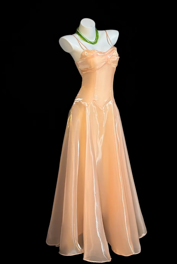 Cute Pastel Orange Prom Dress Spaghetti Straps A-line Birthday Dress Organizer Sleeveless Evening Dress  ED06782