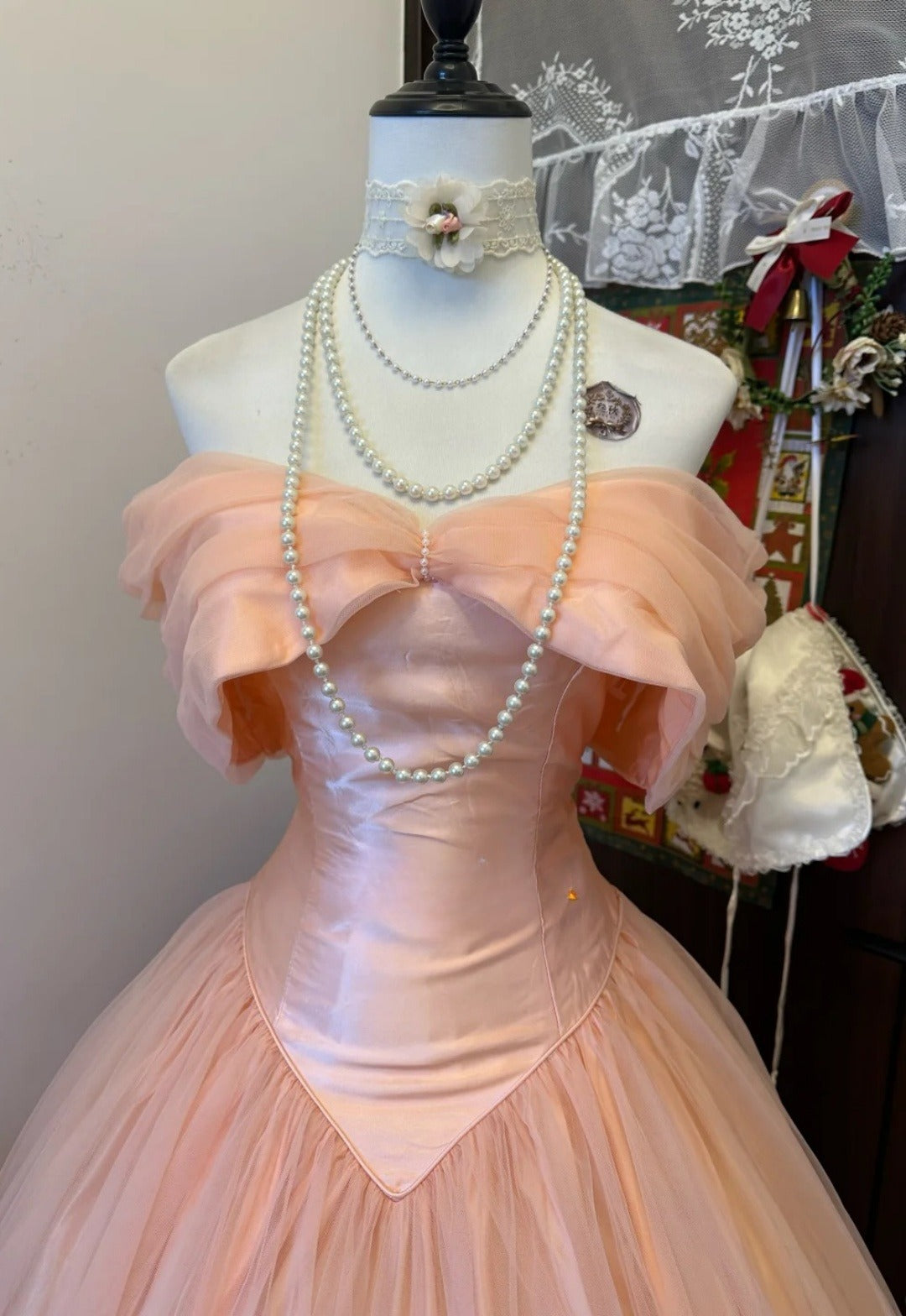 Chic Peach Prom Dress Off-shoulder A-Line Birthday Dress Tulle Sleeveless Evening Dress ED06789