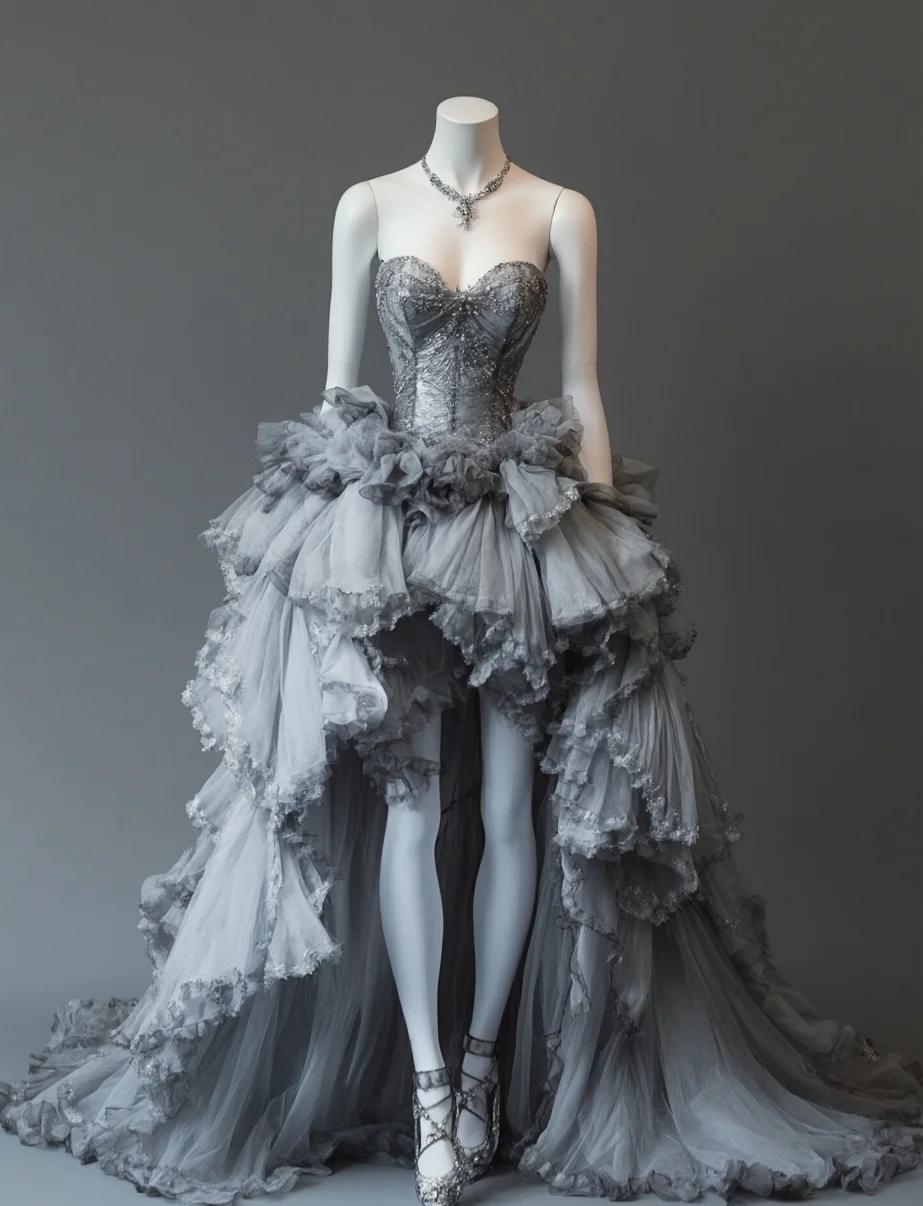 Chic Gray Prom Dress Sweetheart A-Line Birthday Dress Tulle Sleeveless Evening Dress ED06790