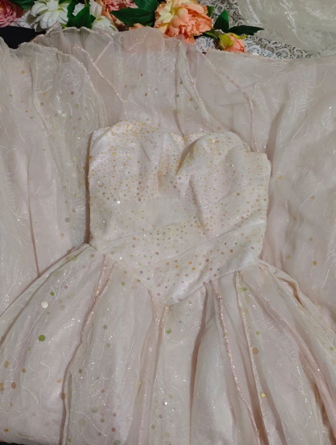 Chic Soft Pink Prom Dress Strapless A-Line Birthday Dress Tulle Sequins Sleeveless Evening Dress ED06793