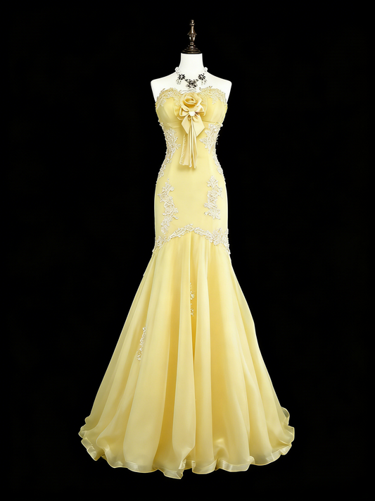 Chic Yellow Prom Dress Sweetheart Sheath Birthday Dress Chiffon Sleeveless Evening Dress ED06795