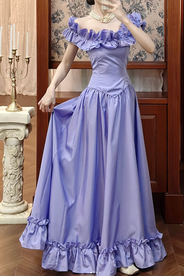 Chic Purple Prom Dress Off-shoulder A-Line Birthday Dress Satin Sleeveless Evening Dress ED06797