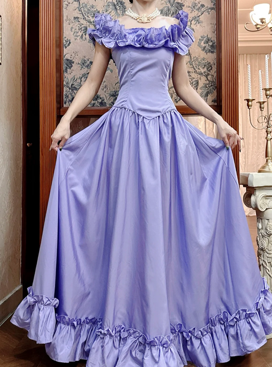 Chic Purple Prom Dress Off-shoulder A-Line Birthday Dress Satin Sleeveless Evening Dress ED06797