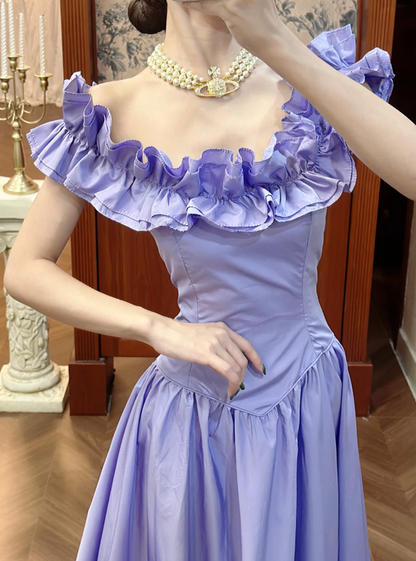 Chic Purple Prom Dress Off-shoulder A-Line Birthday Dress Satin Sleeveless Evening Dress ED06797