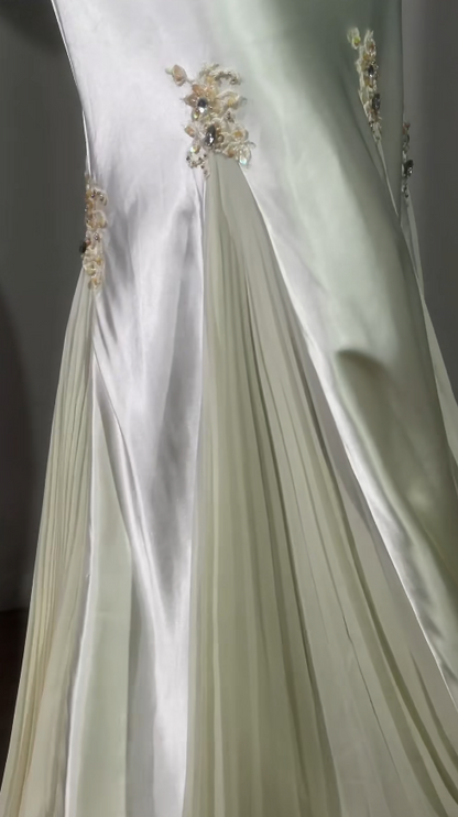 Elegant White Prom Dress Halter Sheath Evening Dress Satin Beaded Dress ED06805