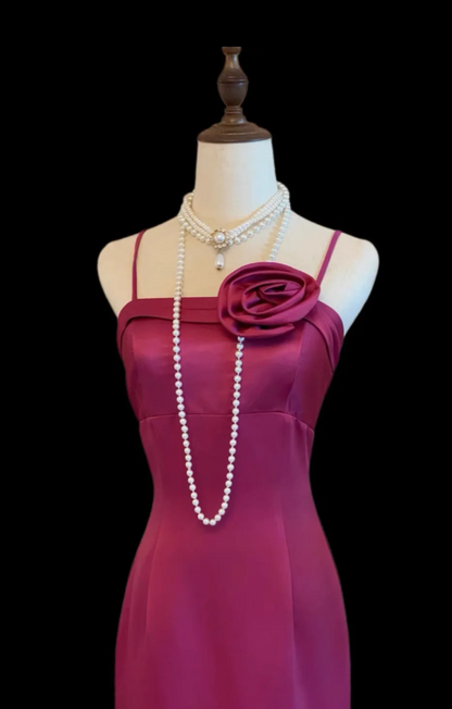 Cute Plum Prom Dress Spaghetti Straps Mermaid Evening Dress Satin Sleevless Party Dress ED06810