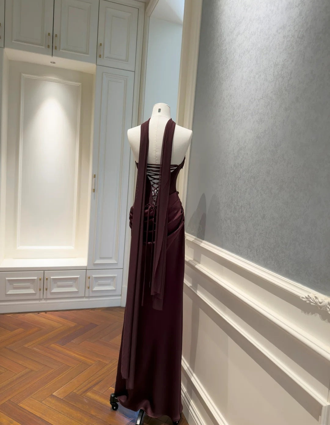 Cute Rust Red Prom Dress Strapless Sheath Evening Dress Satin Sleeveless Party  Dress ED06813