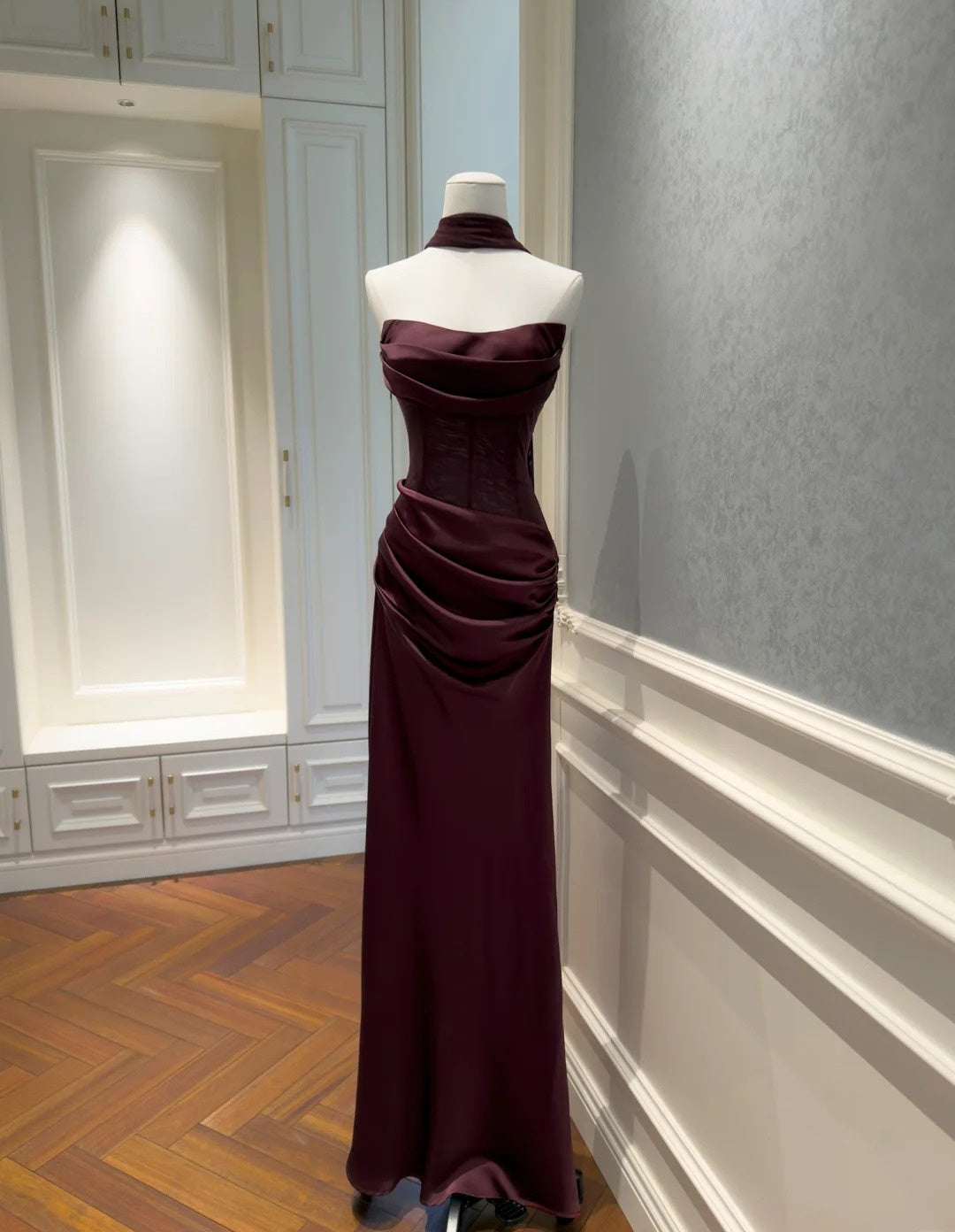 Cute Rust Red Prom Dress Strapless Sheath Evening Dress Satin Sleeveless Party  Dress ED06813