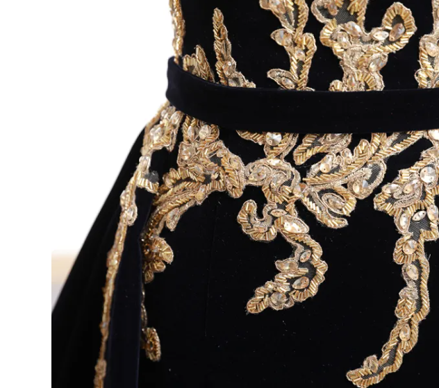 Robe de bal longue en velours noir avec traîne, robe de soirée longue en velours noir ED0682