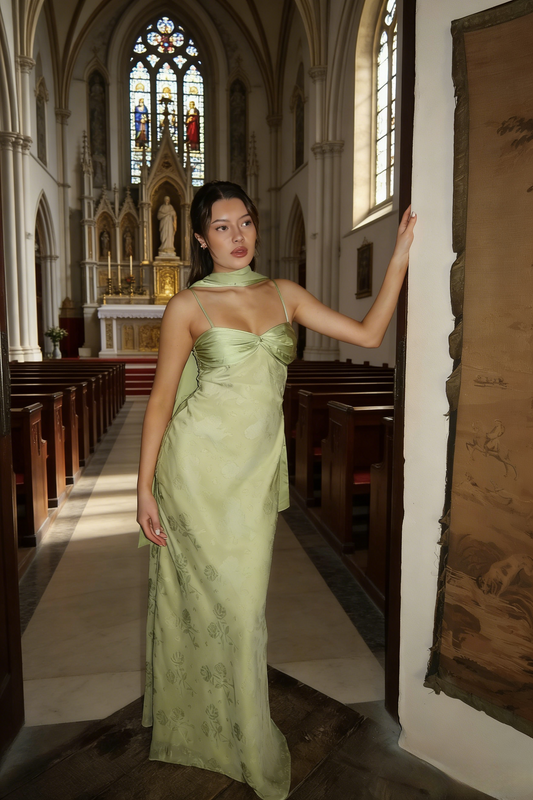 Gorgeous Green Prom Dress Satin Spaghetti Straps Evening Dress Sheath Party Dress ED06822