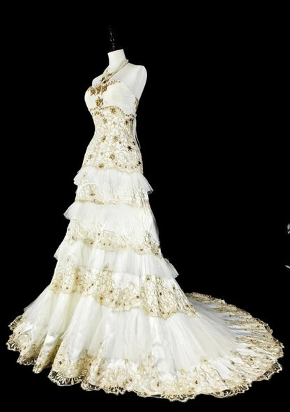 Gorgeous White Prom Dress Tulle Applique Strapless Evening Dress A-Line Formal Dress ED06830