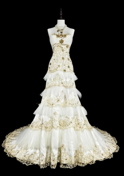 Gorgeous White Prom Dress Tulle Applique Strapless Evening Dress A-Line Formal Dress ED06830