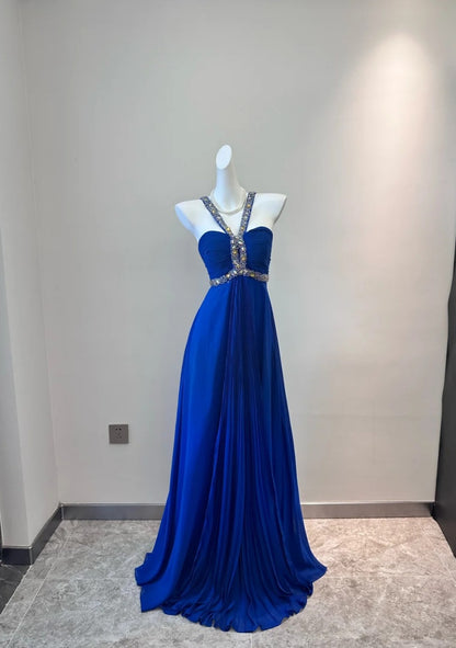 Gorgeous Blue Prom Dress  Chiffon Halter Evening Dress Sheath Formal Dress ED06832