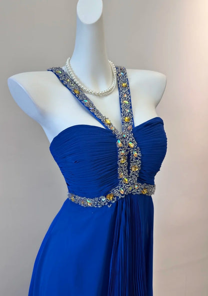 Gorgeous Blue Prom Dress  Chiffon Halter Evening Dress Sheath Formal Dress ED06832