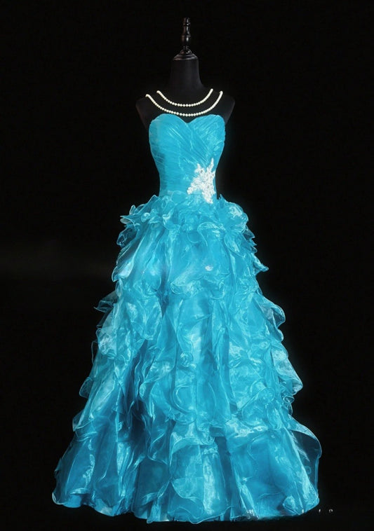 Chic Blue Prom Dress Tulle Sweetheart Evening Dress A-Line Formal Dress ED06834