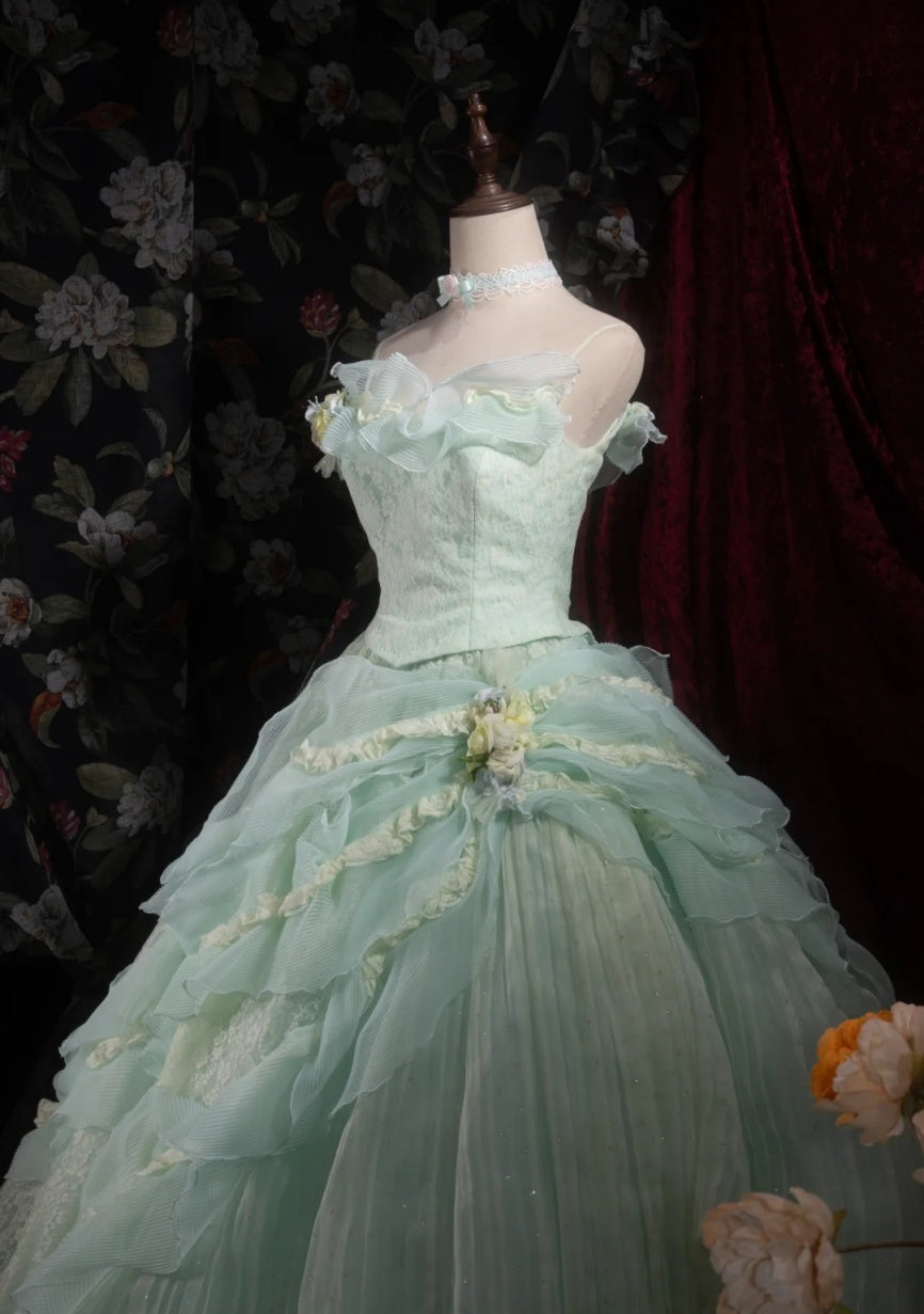 Chic Green Prom Dress Tulle Strapless Birthday Dress A-Line Sweet 16 Dress ED06841