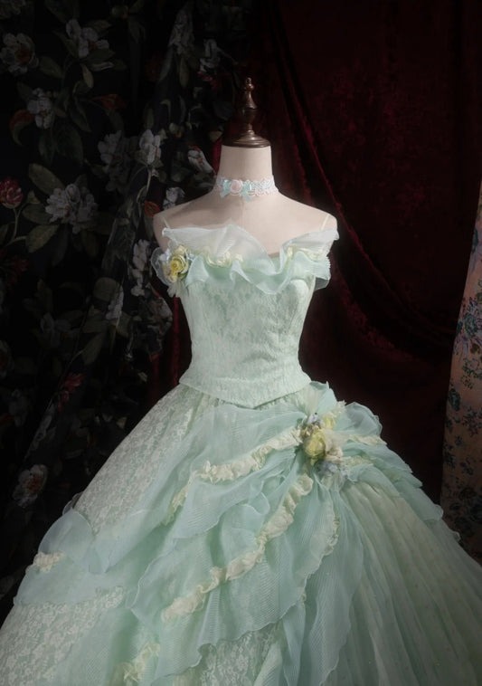 Chic Green Prom Dress Tulle Strapless Birthday Dress A-Line Sweet 16 Dress ED06841