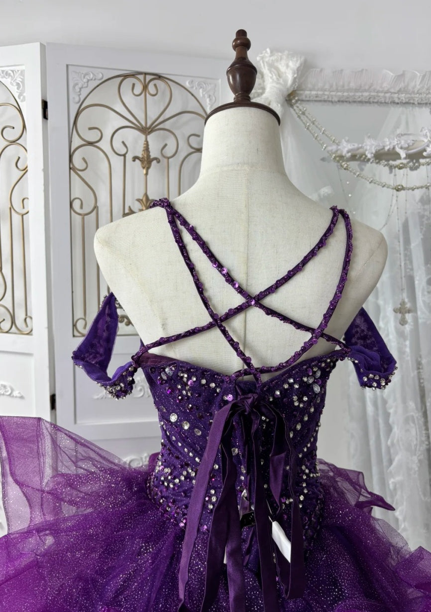 Cute Purple Prom Dress Tulle Straps Evening Dress A-Line Birthday DressED06847