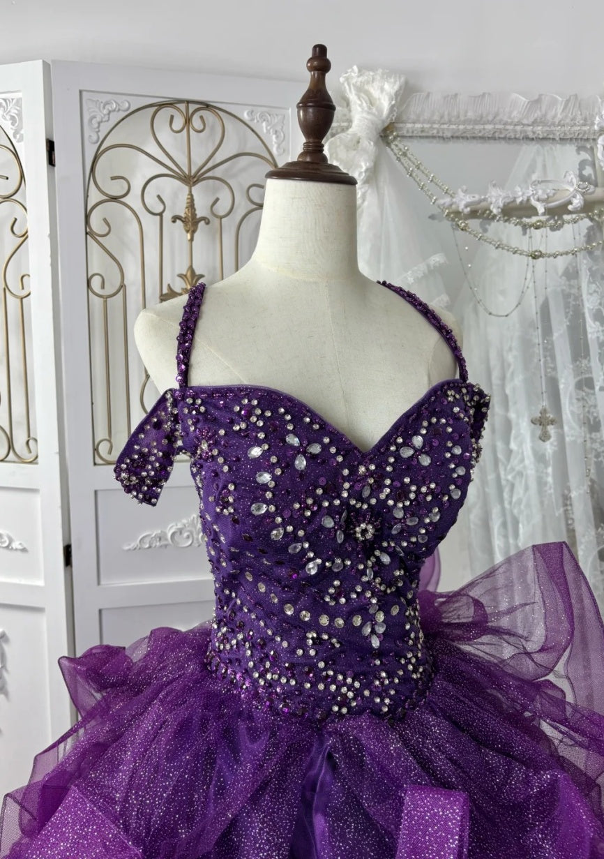 Cute Purple Prom Dress Tulle Straps Evening Dress A-Line Birthday DressED06847