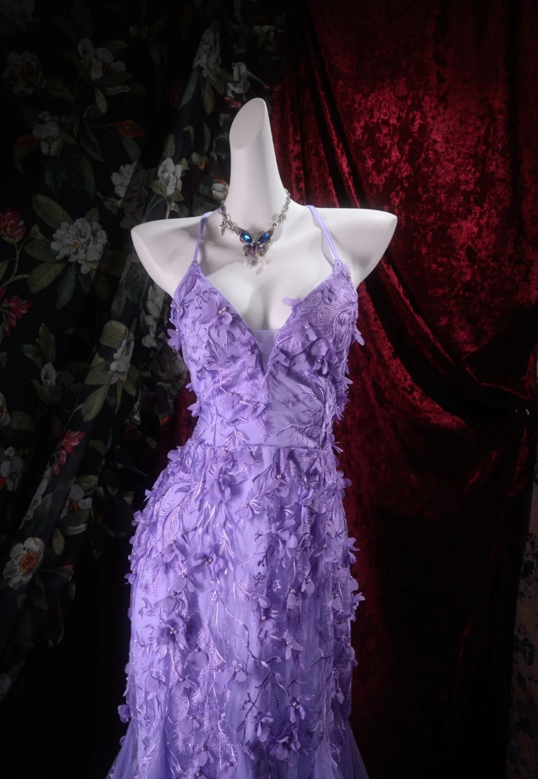 Gorgeous Mermaid Purple Prom Dress Tulle Halter Evening Dress ED06857