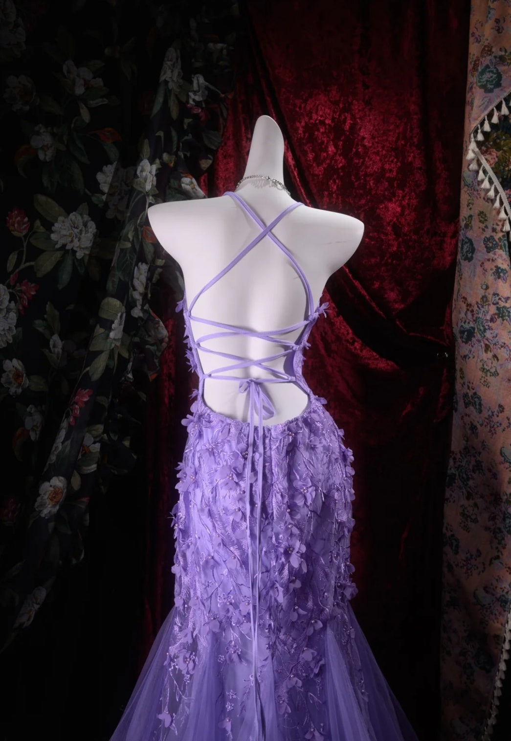 Gorgeous Mermaid Purple Prom Dress Tulle Halter Evening Dress ED06857