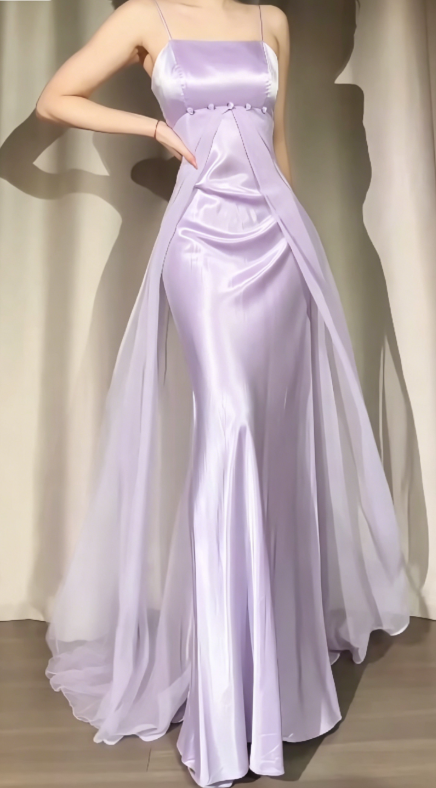 Spaghetti Straps Sheath Chiffon/Satin Lavender Evening Dress