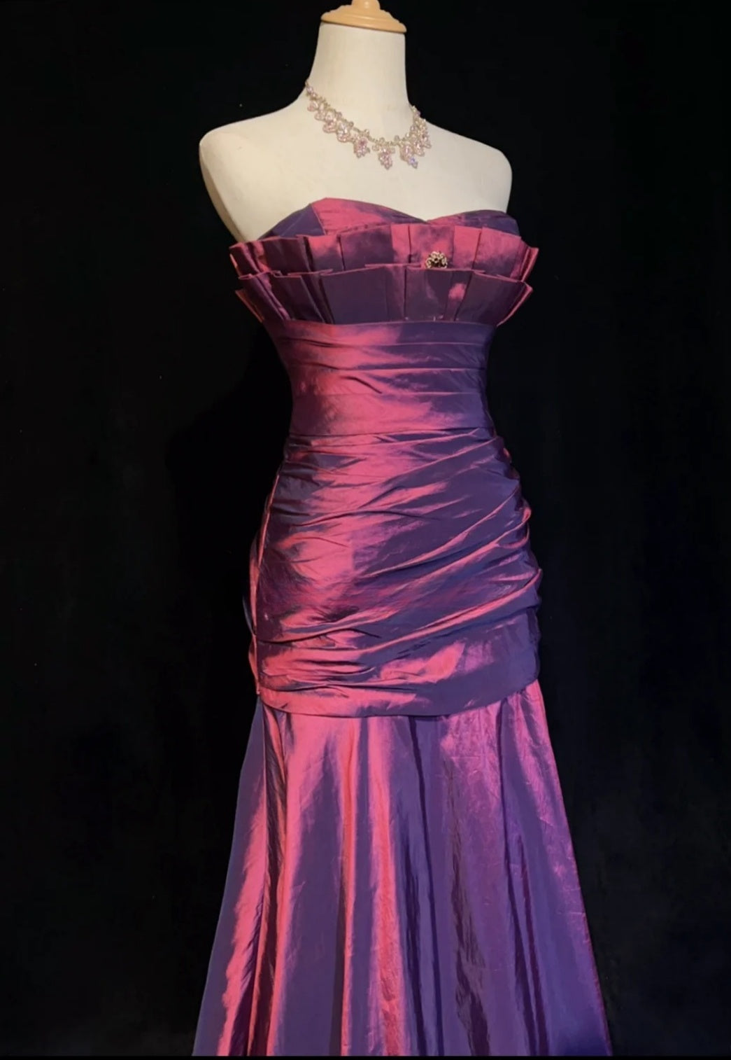 Vintage Hot Pink Prom Dress Satin Strapless Evening Dress Sheath Formal Dress  ED06867