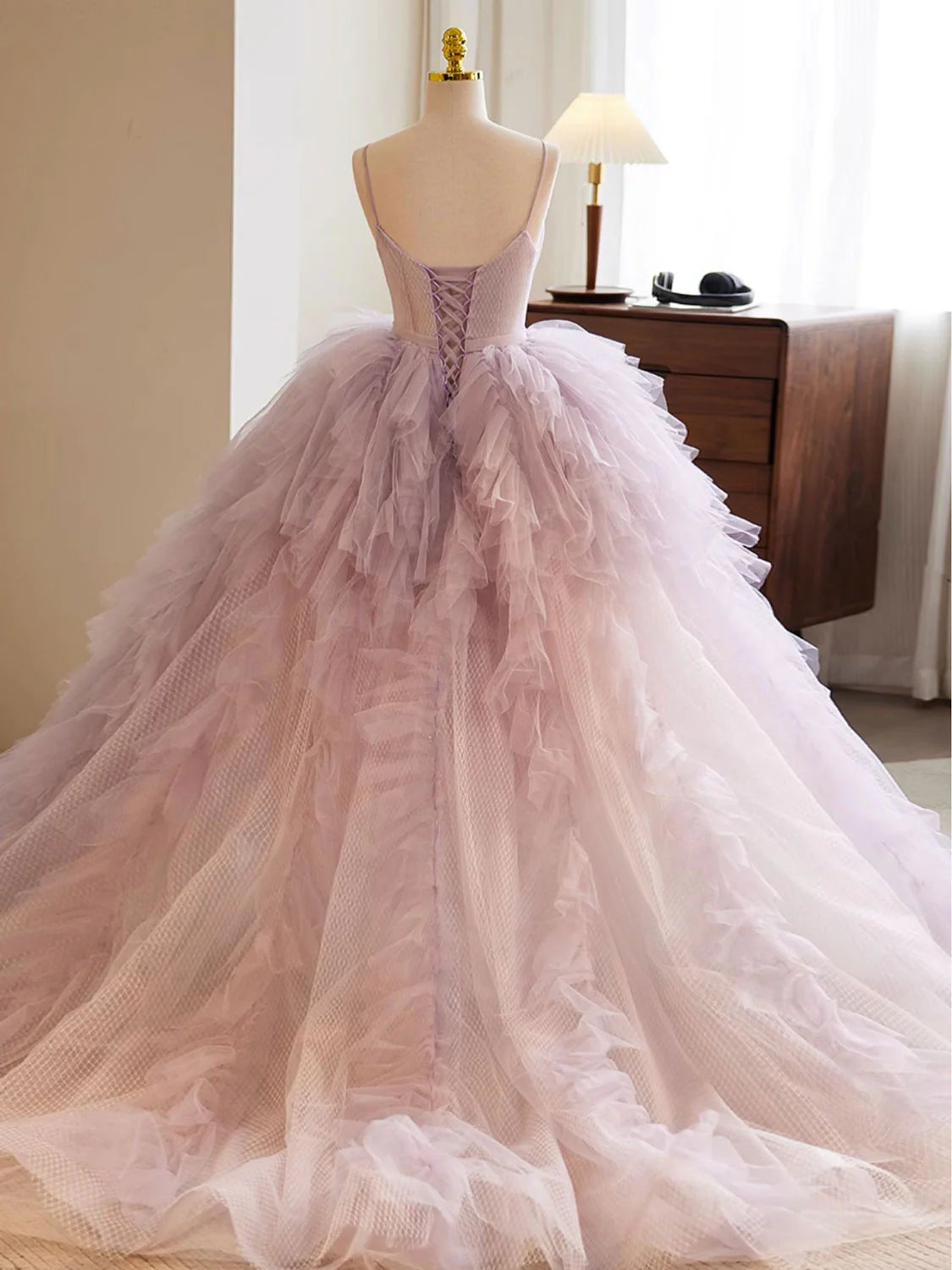 A-Linie Herzausschnitt Tüll Rosa Langes Ballkleid, Rosa Abendkleid ED0687