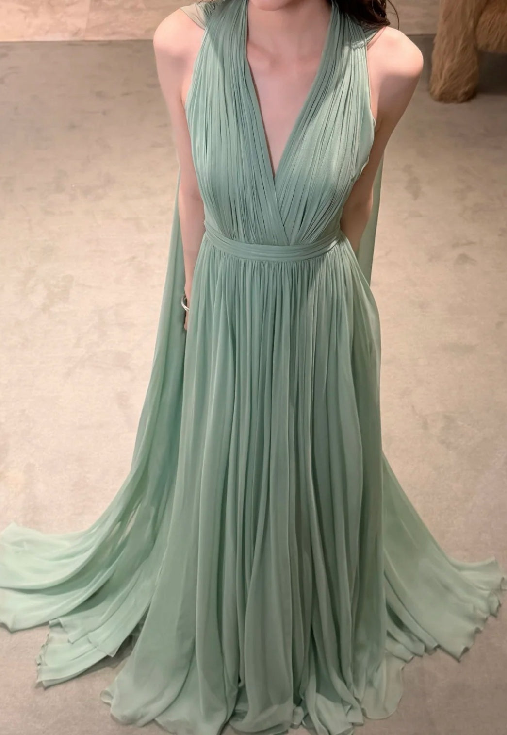 Elegant Green Prom Dress Chiffon Halter Evening Dress A-Line Formal Dress ED06873