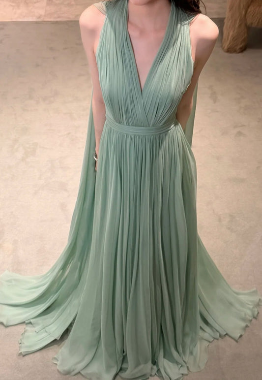 Elegant Green Prom Dress Chiffon Halter Evening Dress A-Line Formal Dress ED06873
