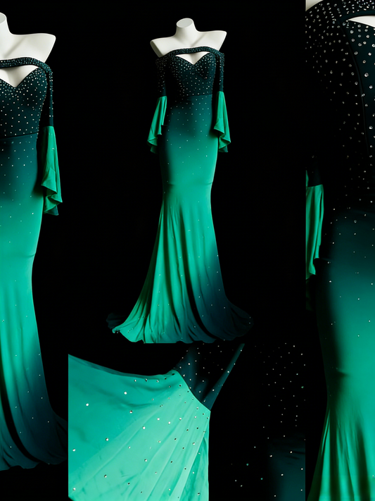 Elegant Green Prom Dress Chiffon Off-shoulder Evening Dress A-Line Formal Dress ED06877