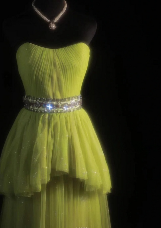 Chic Olive Green Prom Dress Tulle Strapless Evening Dress A-Line Formal Dress ED06879