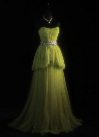 Chic Olive Green Prom Dress Tulle Strapless Evening Dress A-Line Formal Dress ED06879
