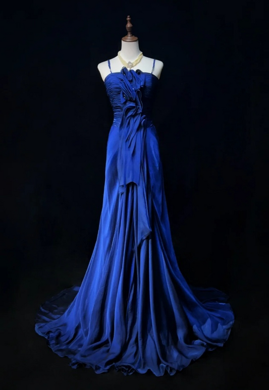 Chic Blue Prom Dress Satin Strapless Evening Dress Sheath Formal Dress ED06881