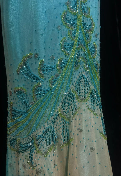 Chic Blue Prom Dress Tulle Beaded Strapless Evening Dress Mermaid Formal Dress ED06883