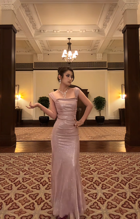 Chic Pink Prom Dress Satin Straps Evening Dress Sheath Formal Dress ED06886