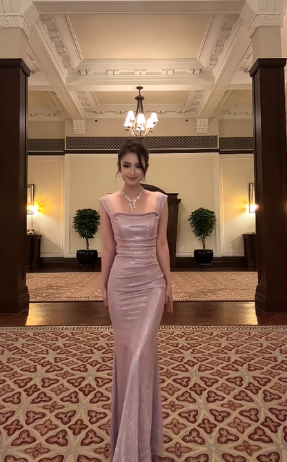 Chic Pink Prom Dress Satin Straps Evening Dress Sheath Formal Dress ED06886