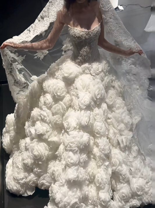 Chic White Wedding Dress Tulle Strapless Bridal Dress Sleeveless A-Line Bridal Gowns ED06889