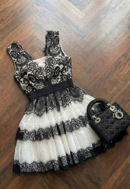 Chic Black Prom Dress Lace V-Neck Birthday Dress A-Line Sleeveless Party Dress ED06892