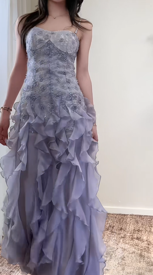 Chic Light Purple Prom Dress Tulle Strapless Evening Dress Sheath Sleeveless Party Dress ED06895