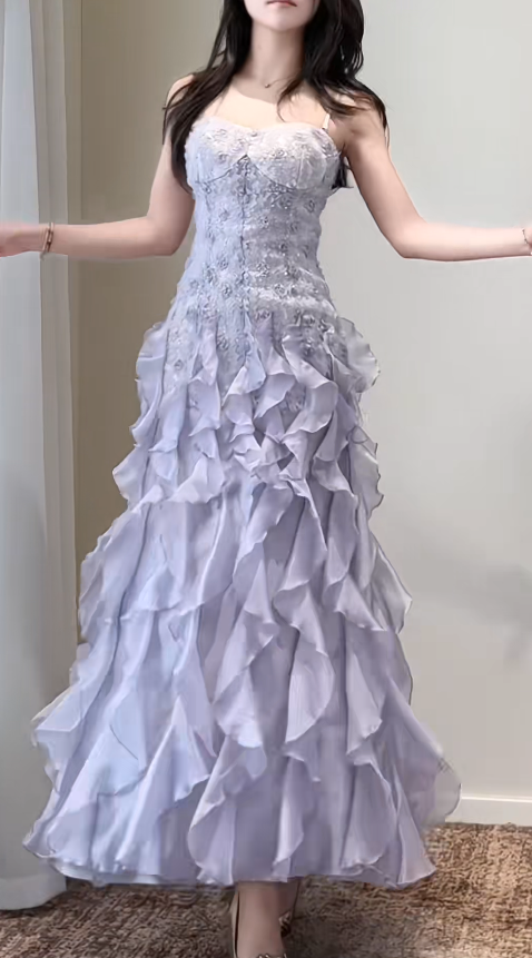 Chic Light Purple Prom Dress Tulle Strapless Evening Dress Sheath Sleeveless Party Dress ED06895