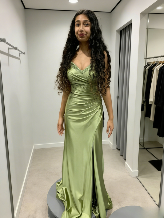 Classy Green Prom Dress Satin Sweetheart Sheath Evening Dress with Slit ED06903
