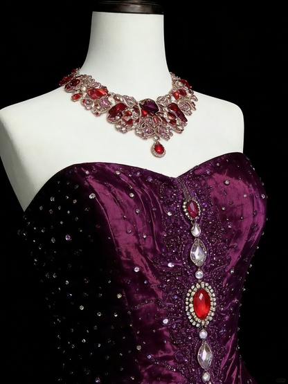 Chic Grape Prom Dress Satin Strapless Sheath Evening Dress ED06914